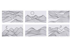 Line mountain landscape. Linear, an Illustration by winwin.art