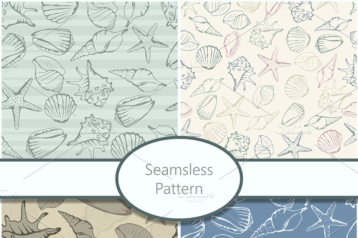 Seamless patterns with shells, a Graphic by SHom