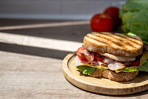 Grilled Club Sandwich with Chicken, Bacon, Cheese and Fresh Vegetables, a Food & Drink Photo by etorres69