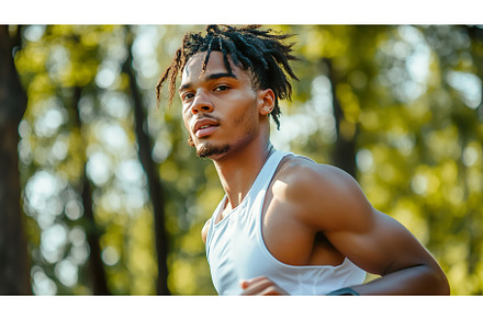 Active multiracial man jogging in a, a Sports & Recreation Photo by Lermont51