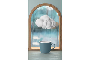 Cozy scene of a blue cup in front of, an Illustration by tilialucida