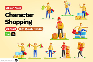 3D Shoping Character Illustration