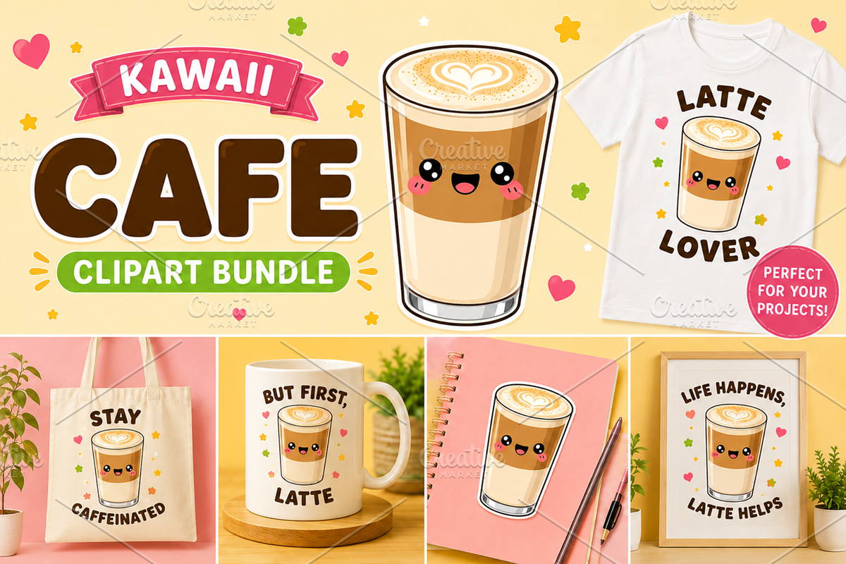 Cafe Kawaii Clipart PNG Bundle, a Food Illustration by QM_ART (Photo 3 of 4)