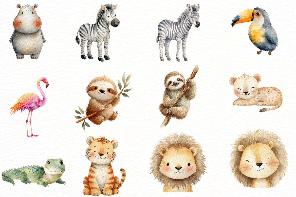 Watercolor Cute Baby Safari Animals, an Illustration by Designworld (Photo 4 of 8)