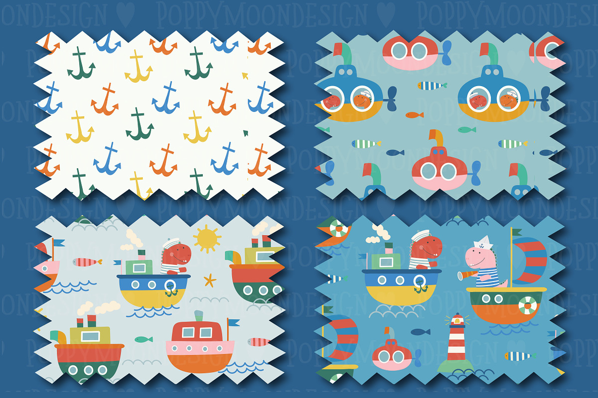 Nautical Dinosaur Clipart Bundle, an Animal Illustration by Poppymoondesign (Photo 3 of 5)