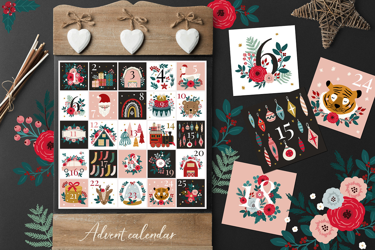 Floral Christmas clipart & pattern, an Animal Illustration by Cozy pattern shop (Photo 8 of 14)