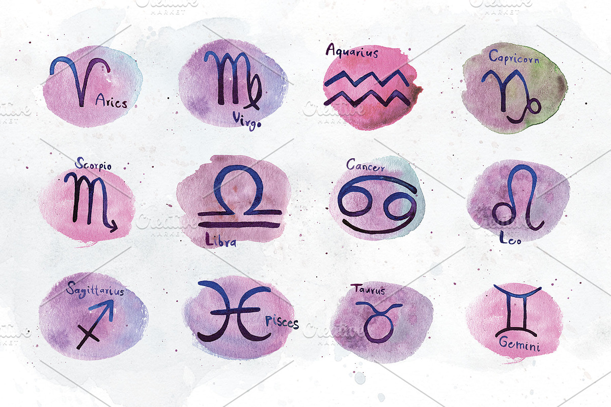 Zodiac Signs Watercolor Backgrounds, an Illustration by paperlions (Photo 2 of 8)