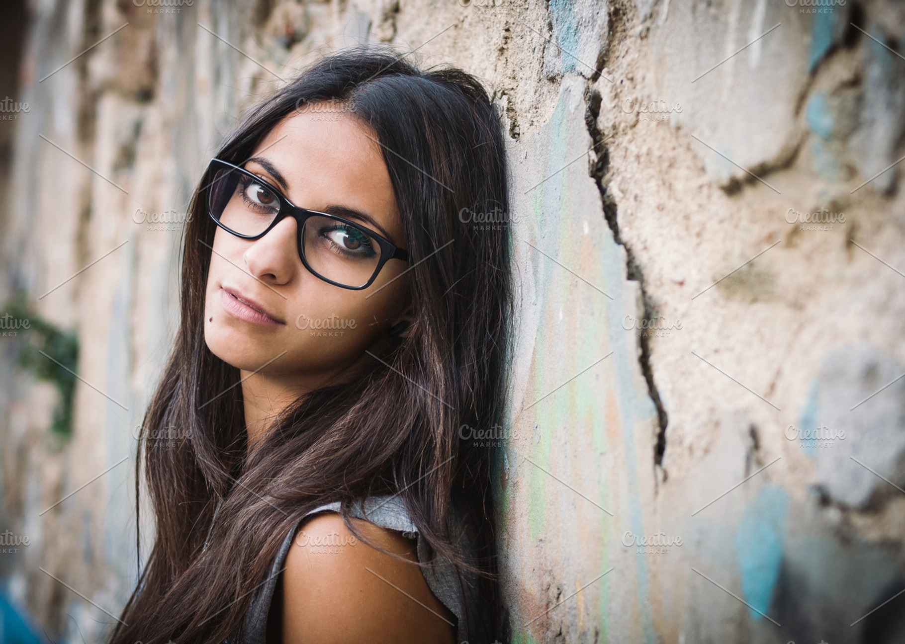 Beautiful brunette woman containing woman, hipster, and model, a Person Photo by Photoweb00