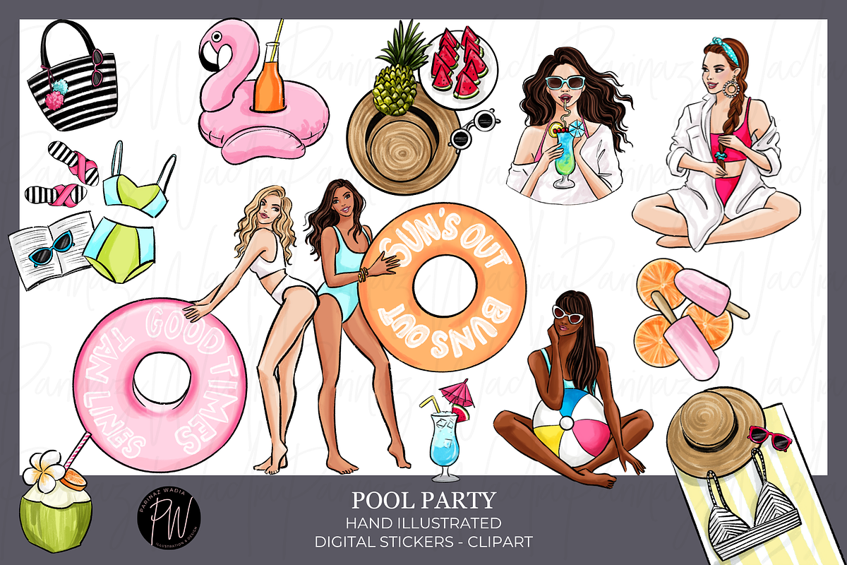 Pool party fashion clipart png, an Illustration by Parinaz Wadia Design (Photo 1 of 9)
