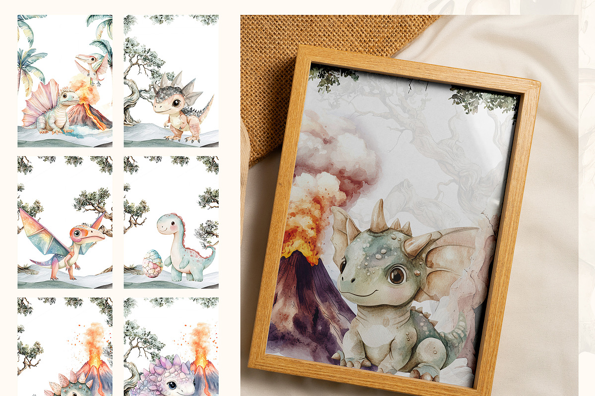 Watercolor dino. Patterns, Clip Art, an Animal Illustration by Pattern + watercolor (Photo 14 of 15)