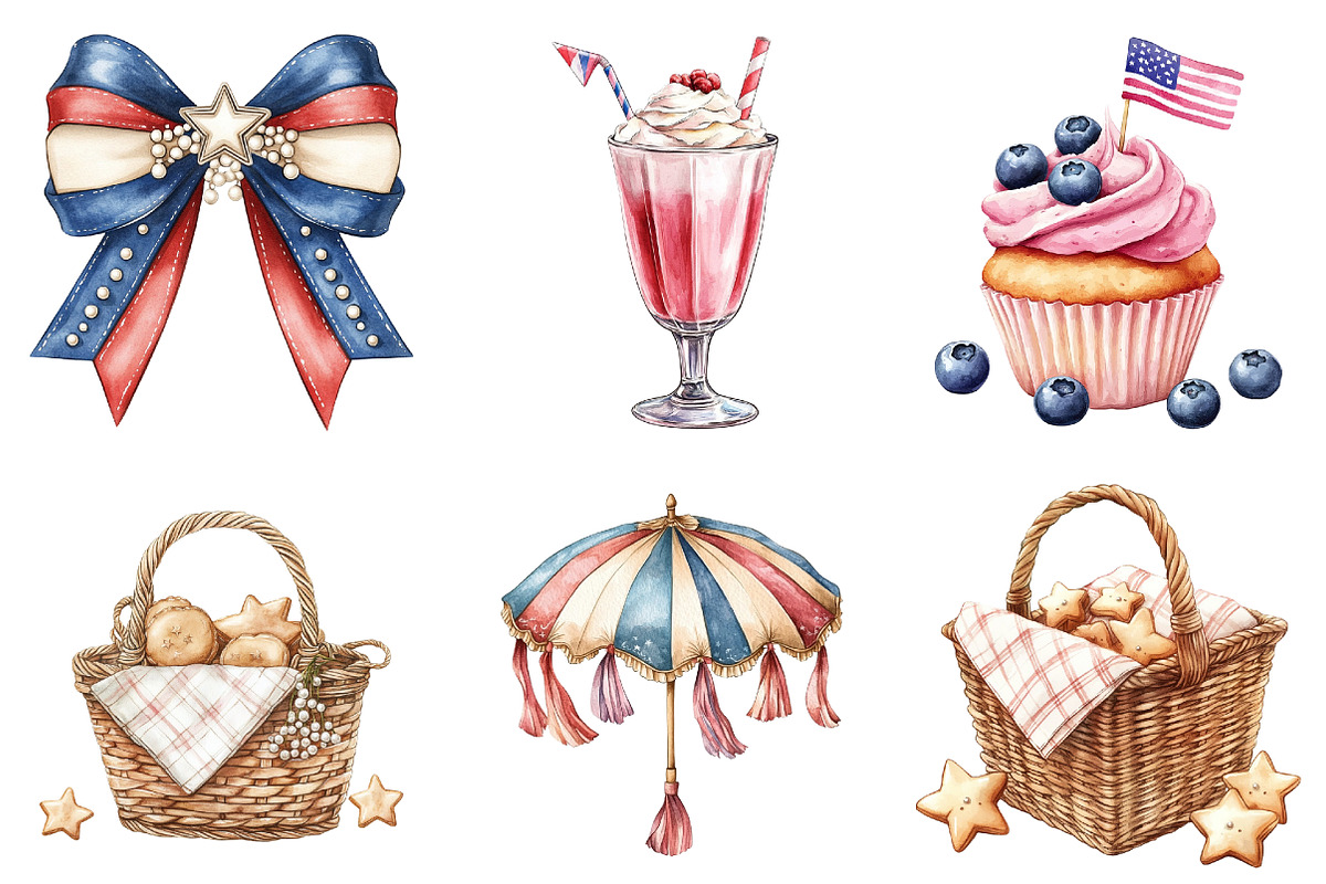 Coquette 4th of July Clipart, an Illustration by Watercolor design (Photo 4 of 5)