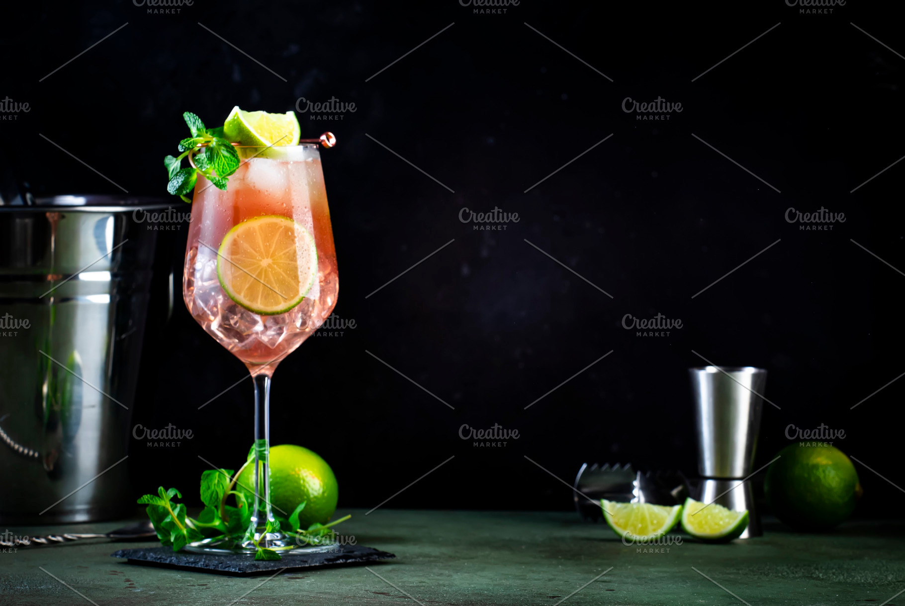 French mule, alcoholic cocktail drink with vodka, orange, lime,, a Food & Drink Photo by 5PH