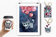 Watercolor Cats. Valentine's Day set, a Graphic by Noli Molly Store (Thumbnail 6 of 7)