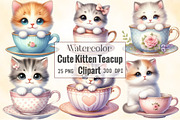 Watercolor Cute Kitten Teacup Clipar, an Illustration by CraftArtStudio (Thumbnail 1 of 7)