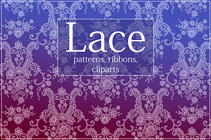 Lace patterns, ribbons, cliparts.