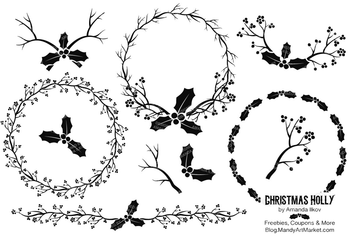 Black Holly Vectors & Holly Clipart, an Illustration by Amanda Ilkov (Photo 3 of 5)