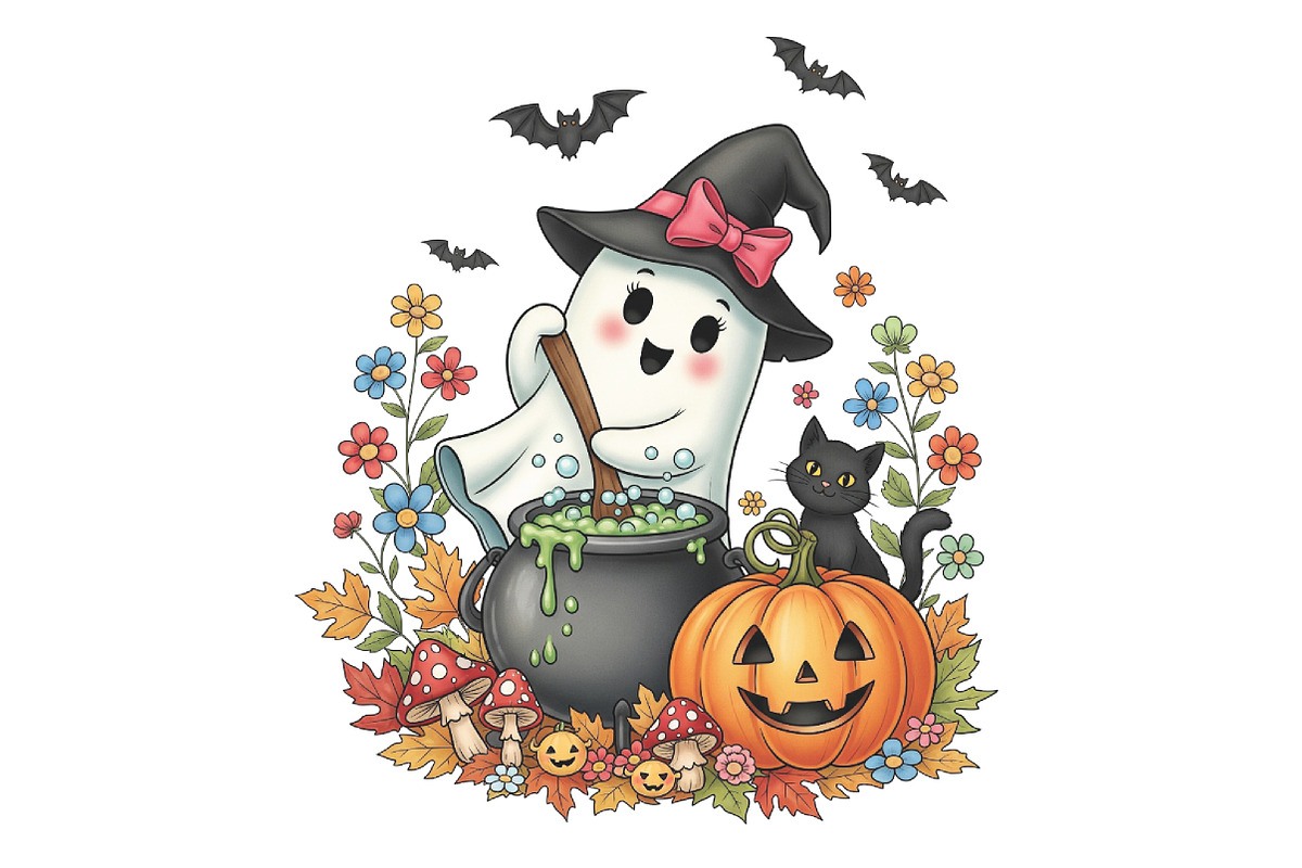 Halloween Ghost Stir the Pot Fall, an Illustration by CraftArtStudio (Photo 1 of 4)