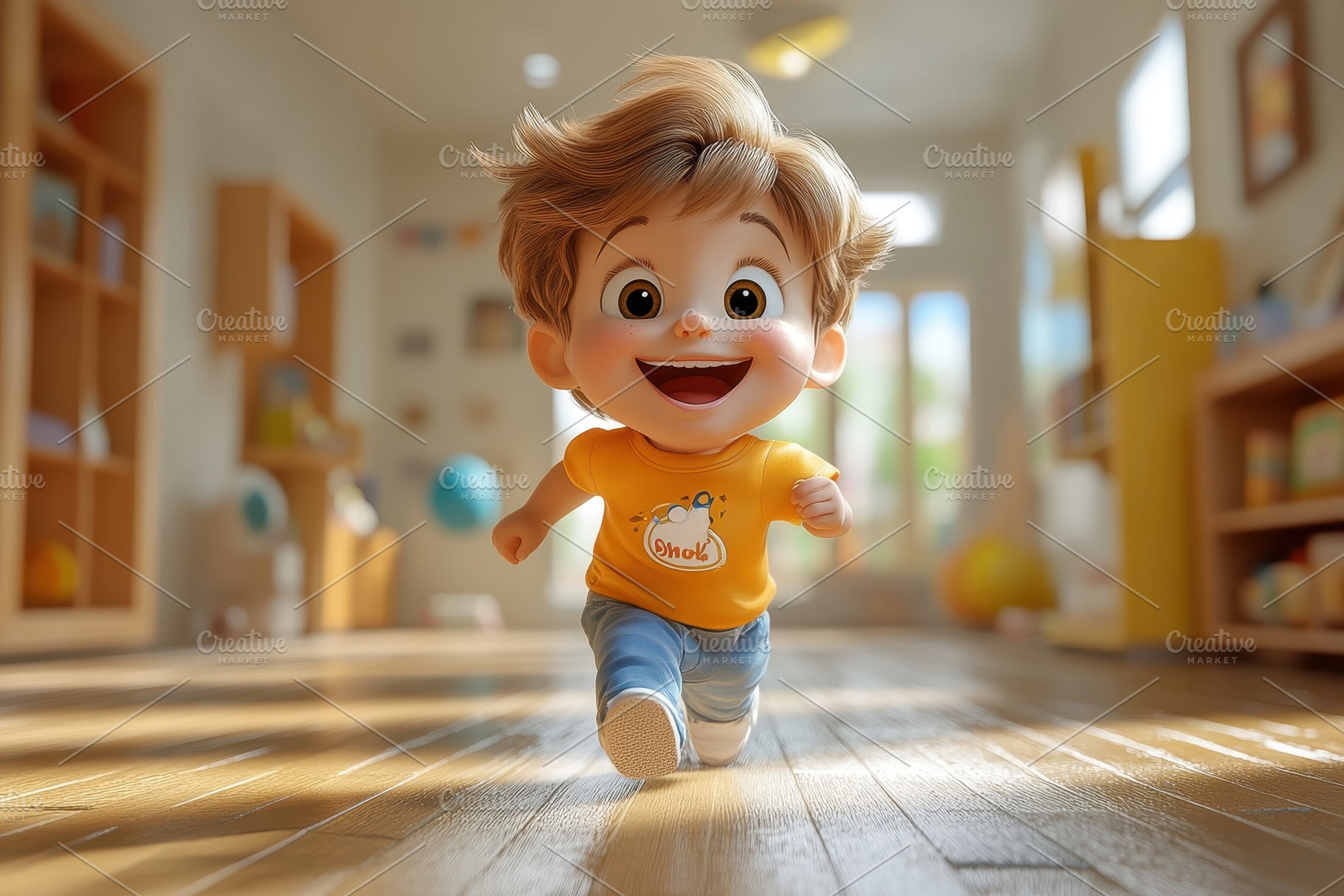 Cute child with blonde hair joyfully, a Photo by Tanuart