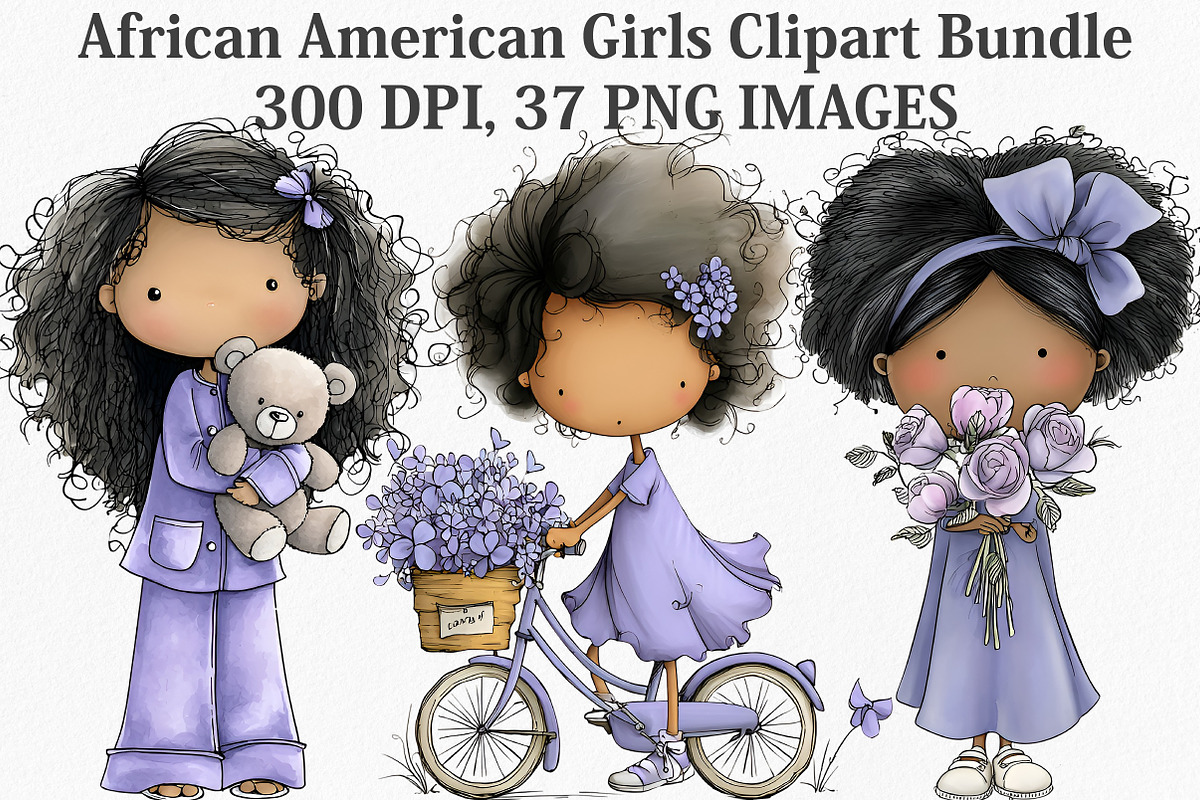 African American Girls Clipart, an Illustration by Canvas Craft (Photo 1 of 7)
