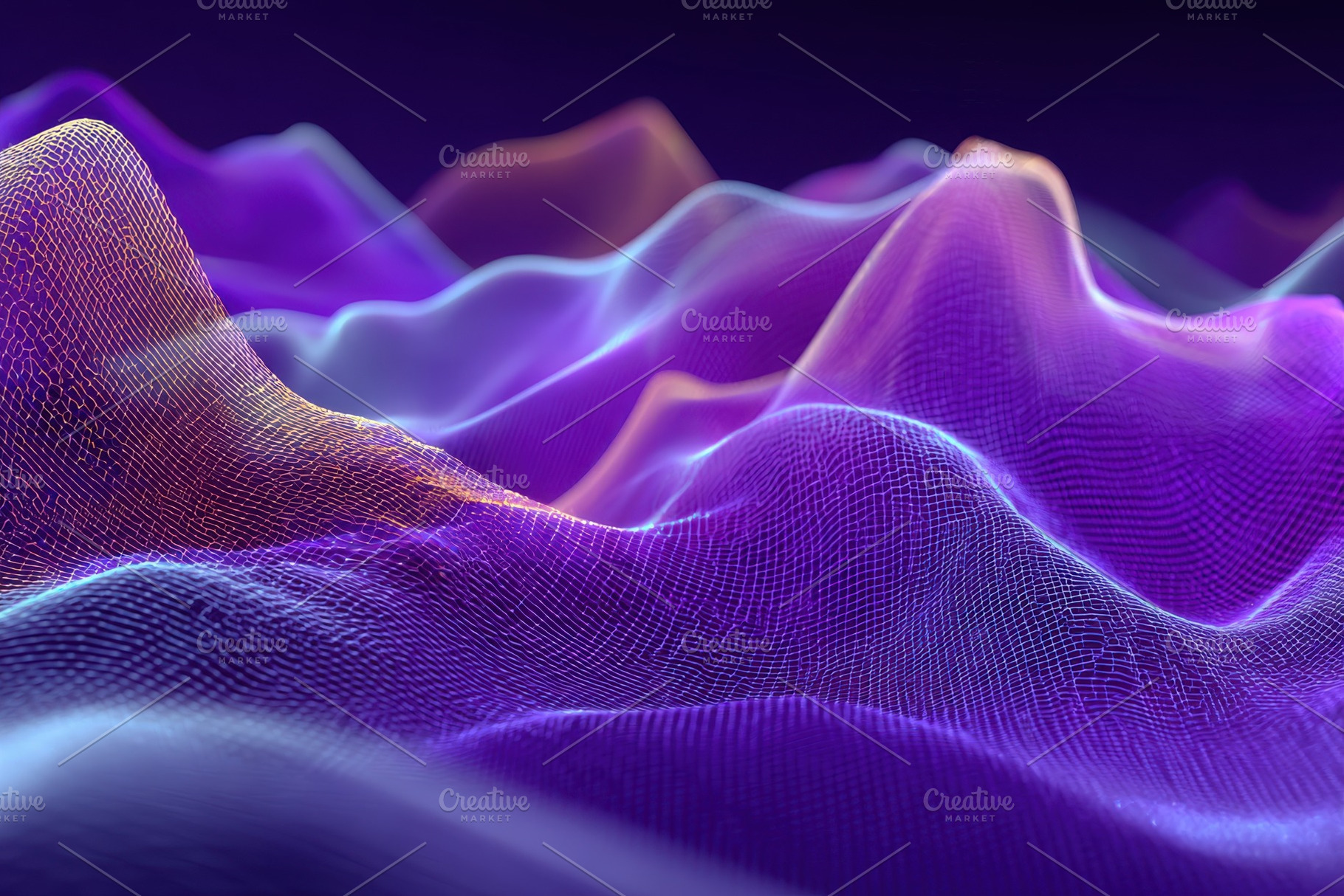 Abstract Purple and Orange Mesh Land, a Photo by Pixeness Studio