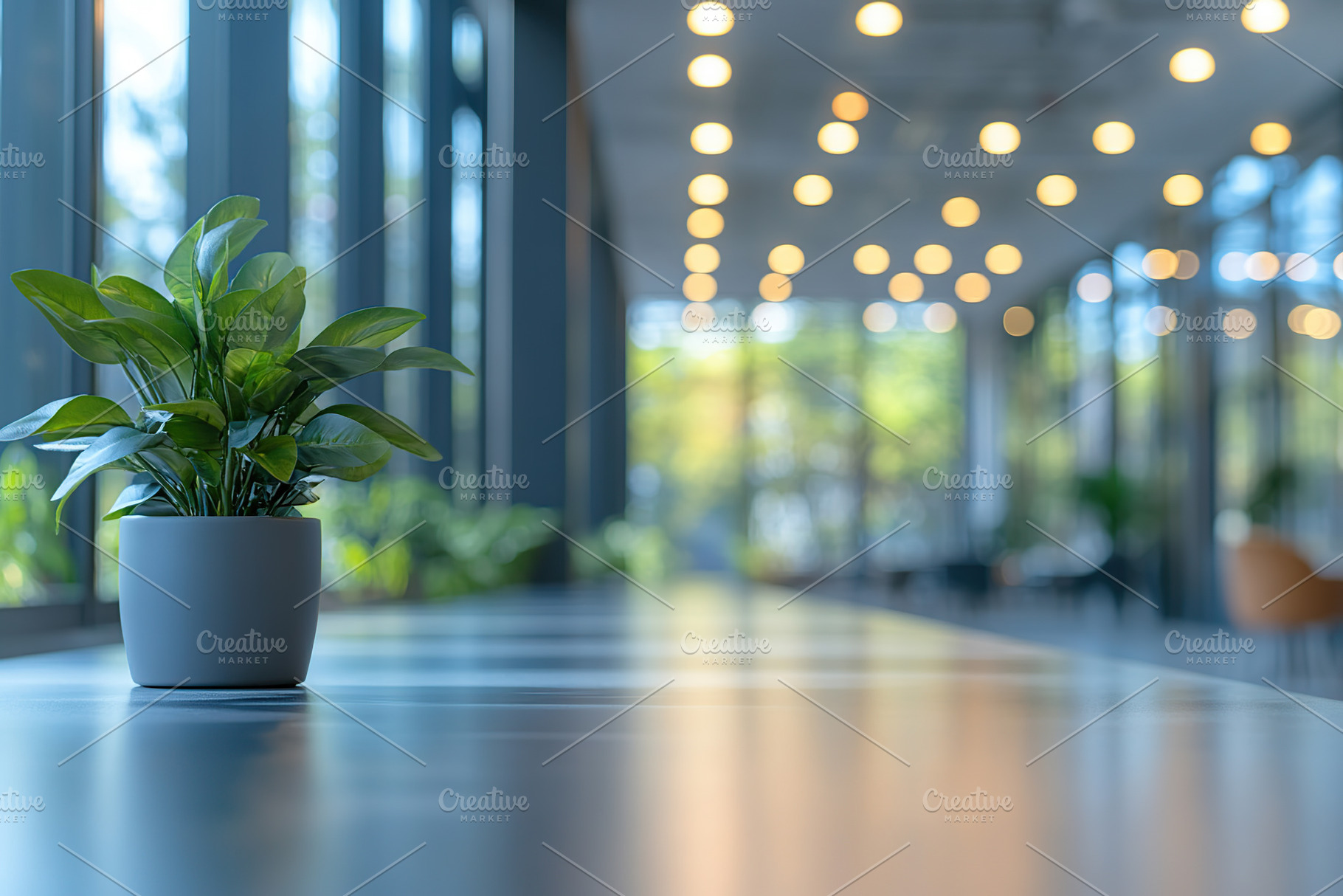 Modern business interior featuring greenery and natural light, an Architecture Photo by AlyaAnd