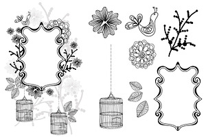 Clip Art Package: Flower, Cage, Bird