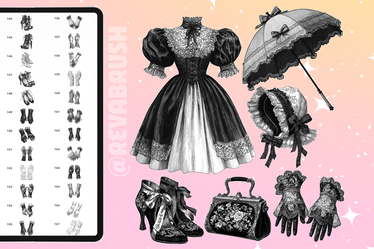 Procreate Vintage Clothes brushes, a Brush Add-On by Revabrush (Photo 4 of 10)