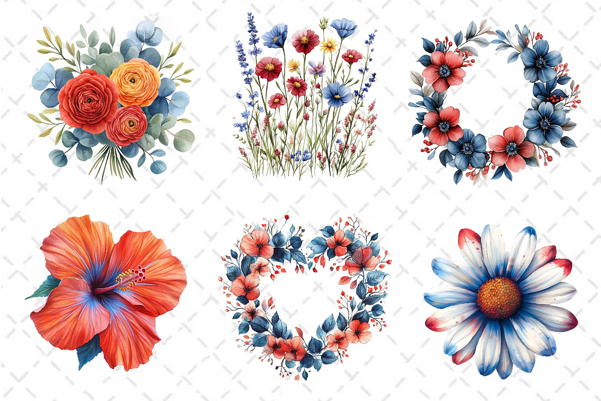 Watercolor Patriotic Floral Clipart, an Illustration by Dream Creation (Photo 2 of 5)