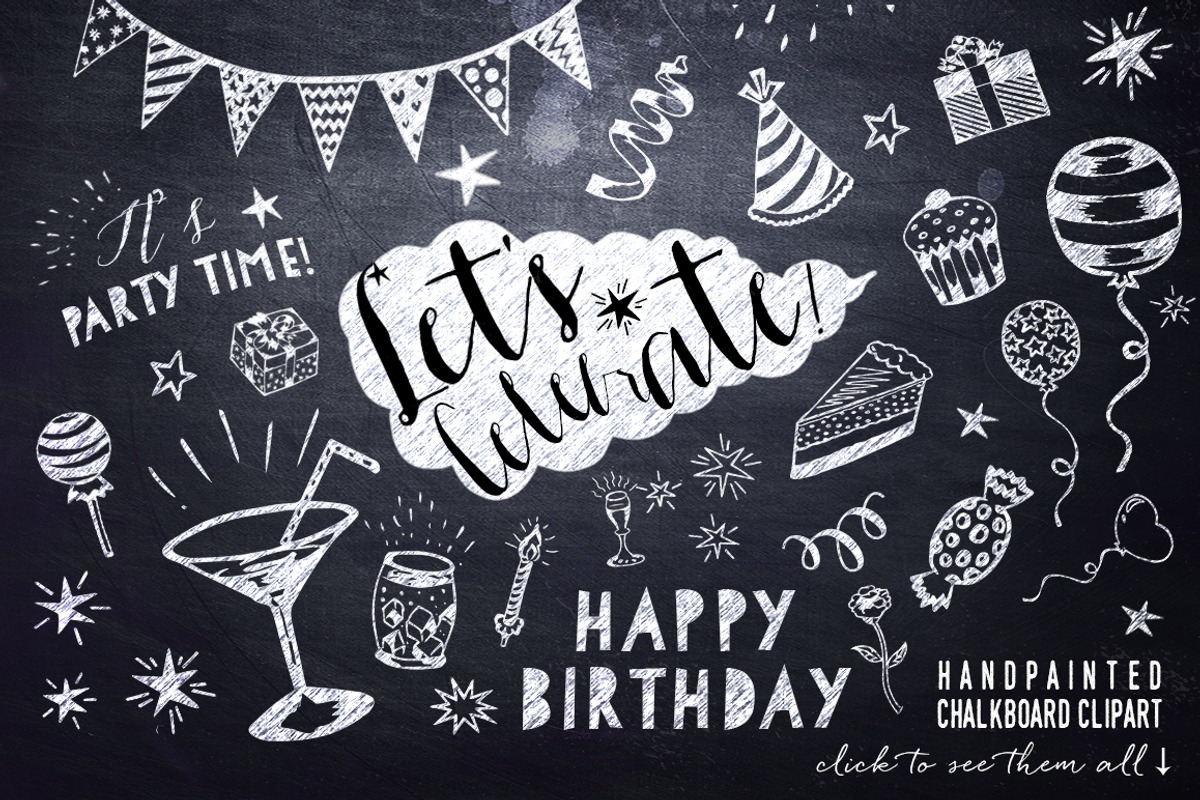 Chalkboard Birthday Party Clipart, an Illustration by DigitalCloud (Photo 1 of 3)