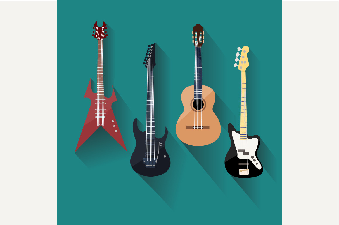Acoustic And Electric Guitars Set by Shanvood Art  Creative Market