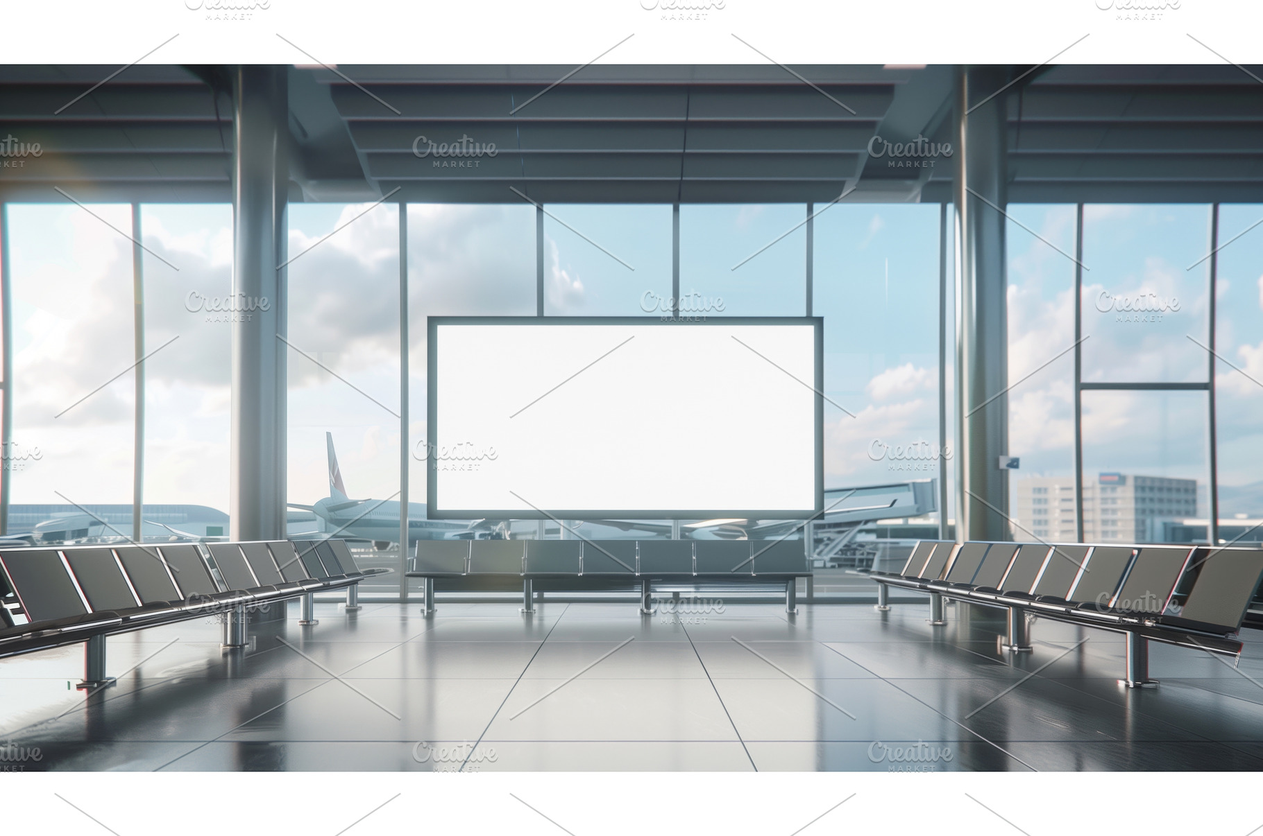 Modern airport waiting area with, an Abstract Photo by Sergey Kotenev