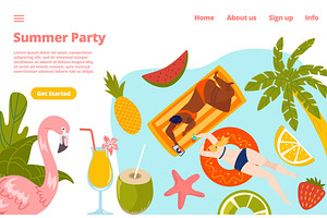Summer pool party with people in