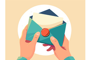 cartoon hands holding open envelope, an Object Illustration by LadadikArt