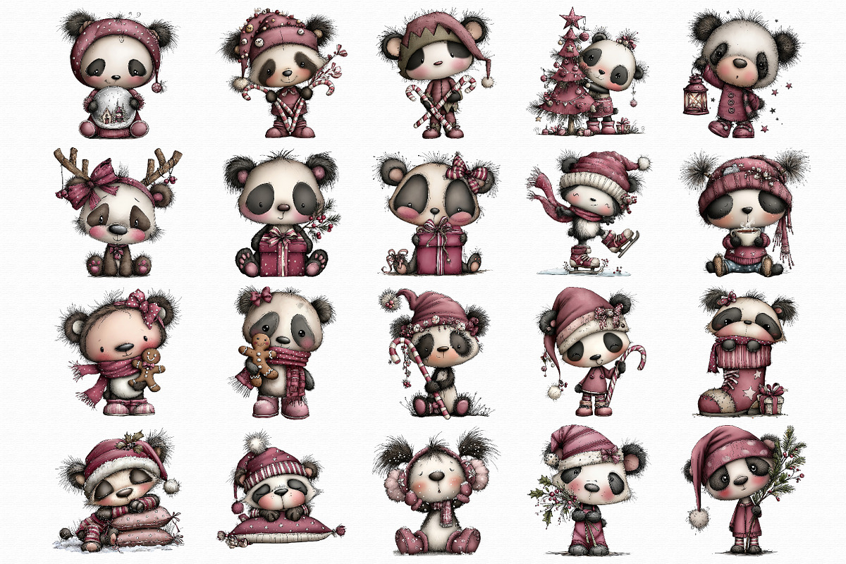 Whimsical Panda Christmas Clipart, an Illustration by Libby Wishes (Photo 3 of 7)