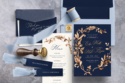 Royal Golden Wreath Wedding Suite, an Invitation Template by Aquarellina