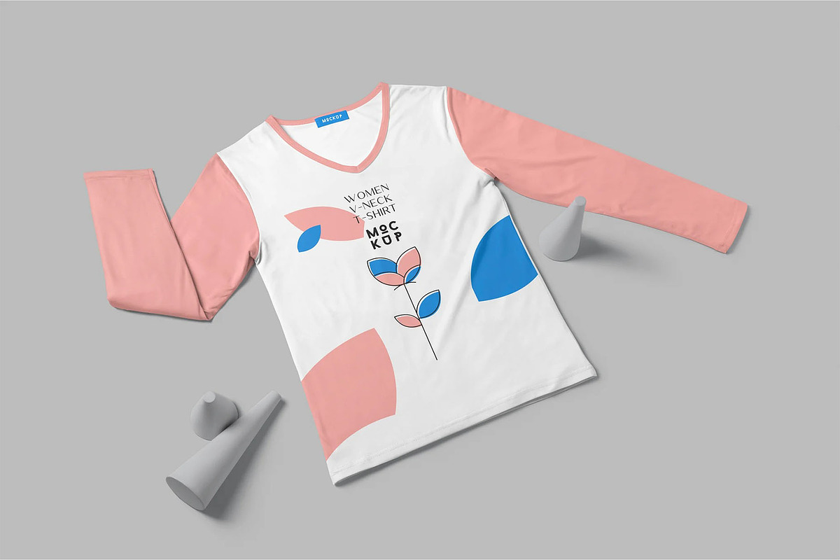 Girl Full Sleeve V Neck Tee Mockups, a Shirt Mockup by megostudi0 (Photo 7 of 7)