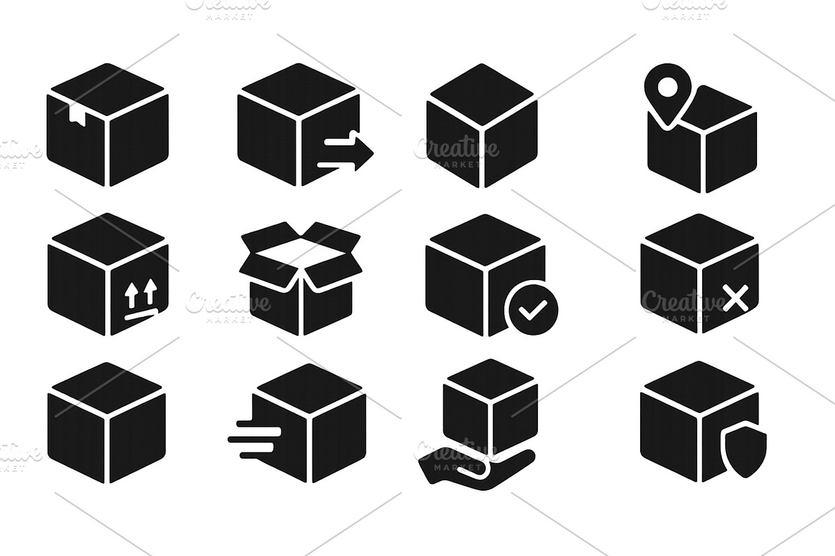 Collection of black box icons, an Illustration by ZinetroN