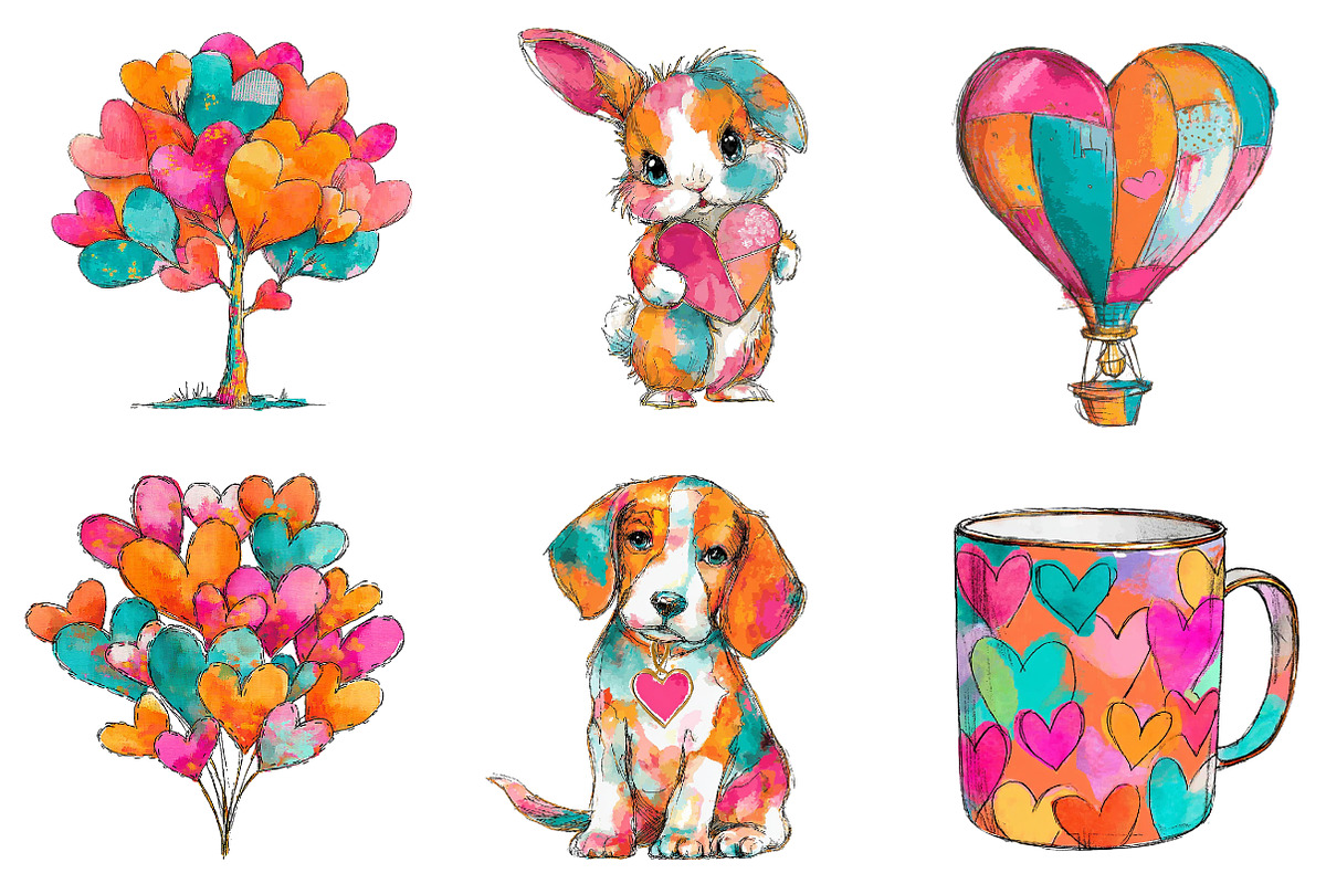 Watercolor Cute Valentine Clipart, an Illustration by CreationArt (Photo 3 of 7)