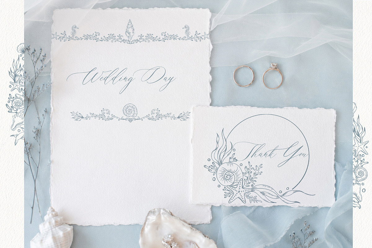Blue Ocean Wedding Set, a Seasonal Illustration by AlenaVlasko stock Market (Photo 4 of 7)
