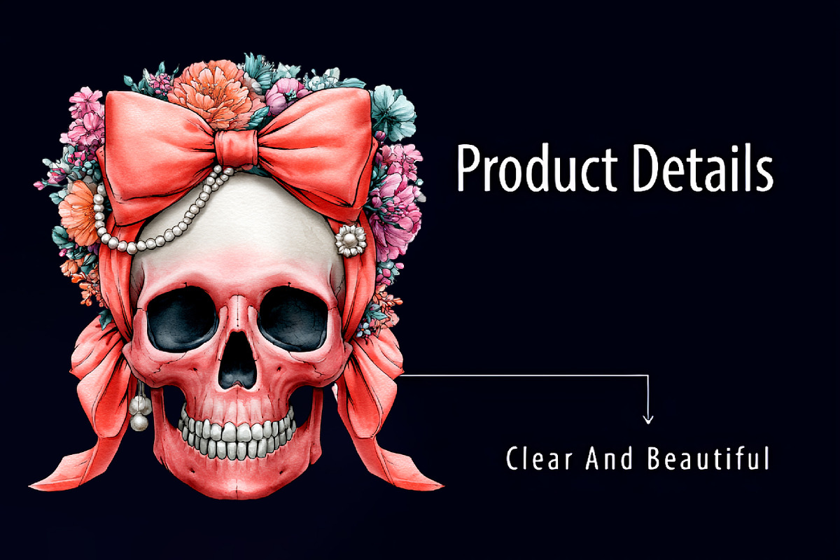 Watercolor Coquette Skull Clipart, a Seasonal Illustration by RobertsArt (Photo 5 of 7)