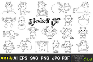 Funny Kawaii Workout Cat Clipart, an Animal Illustration by ARTify Illustrations