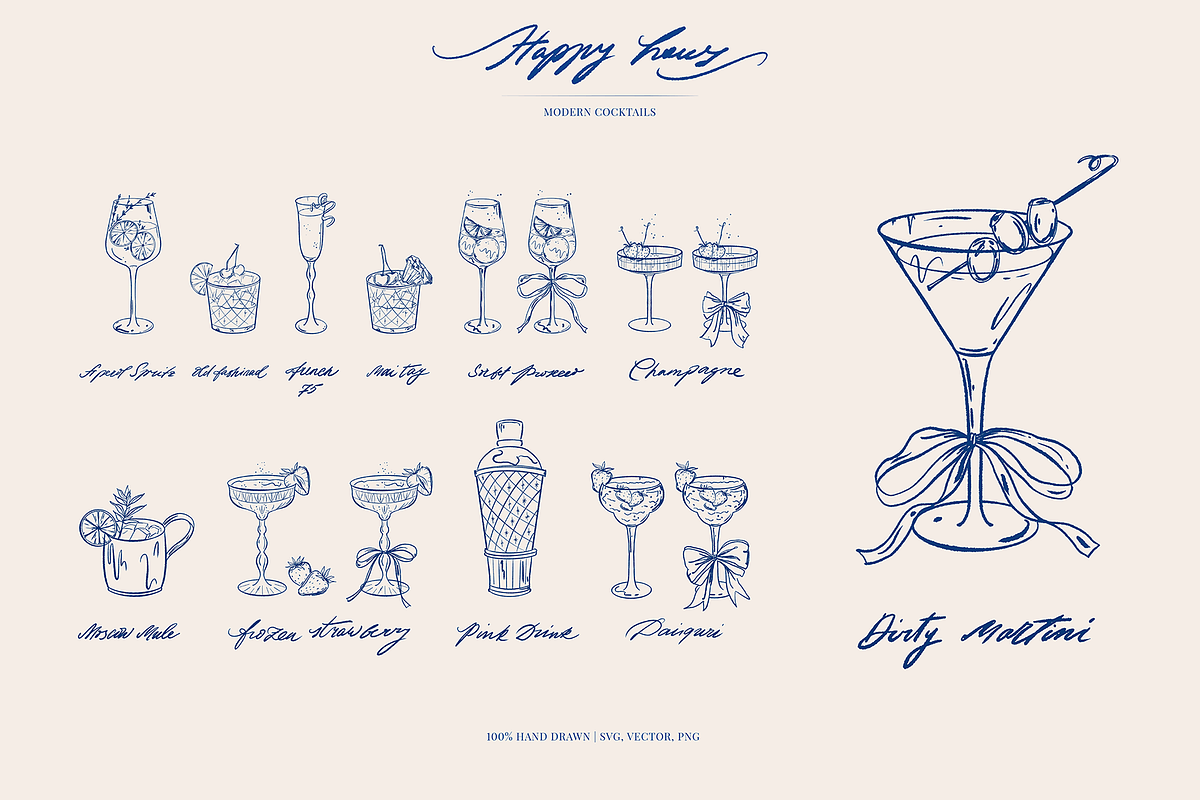 Vintage cocktails. Hand drawn art, a Food Illustration by Summer Nightingale Art (Photo 3 of 15)