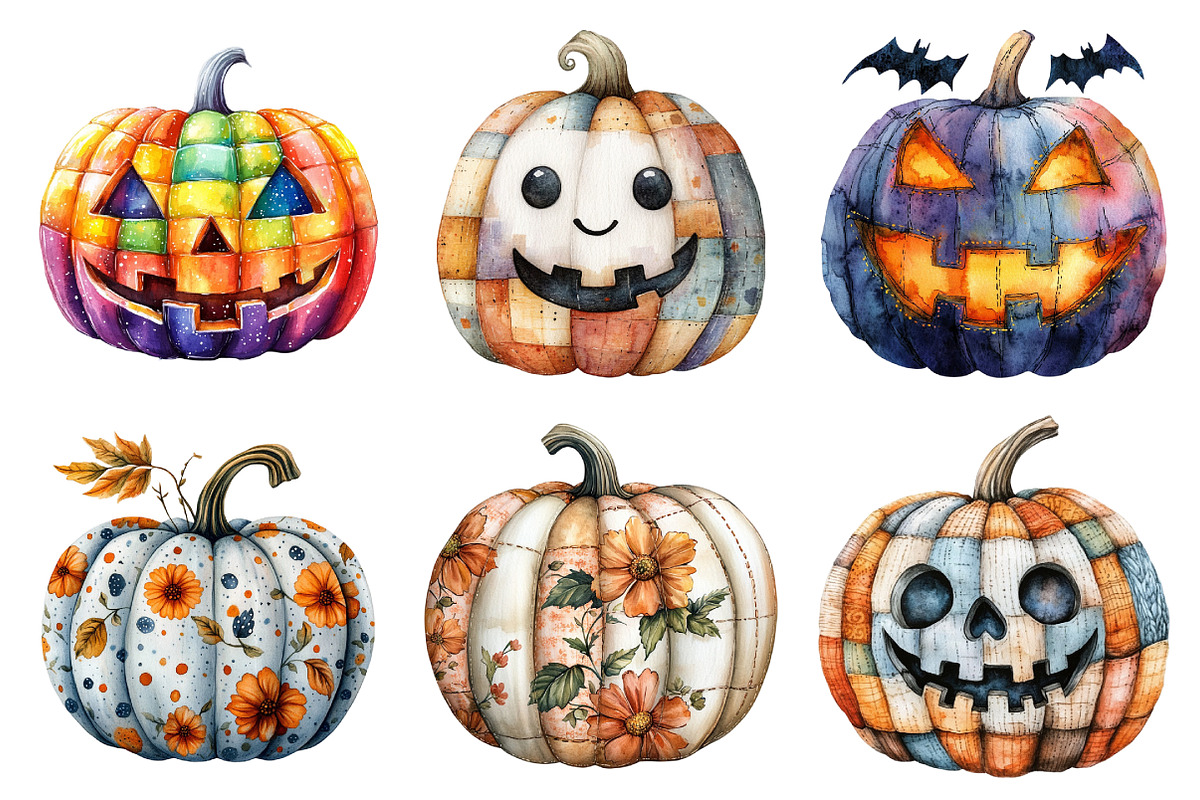 Halloween Patchwork Pumpkin Clipart, an Illustration by Daily.Designs (Photo 4 of 5)