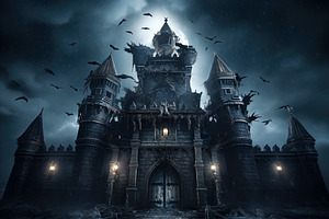 Creepy Gothic Castle On Halloween