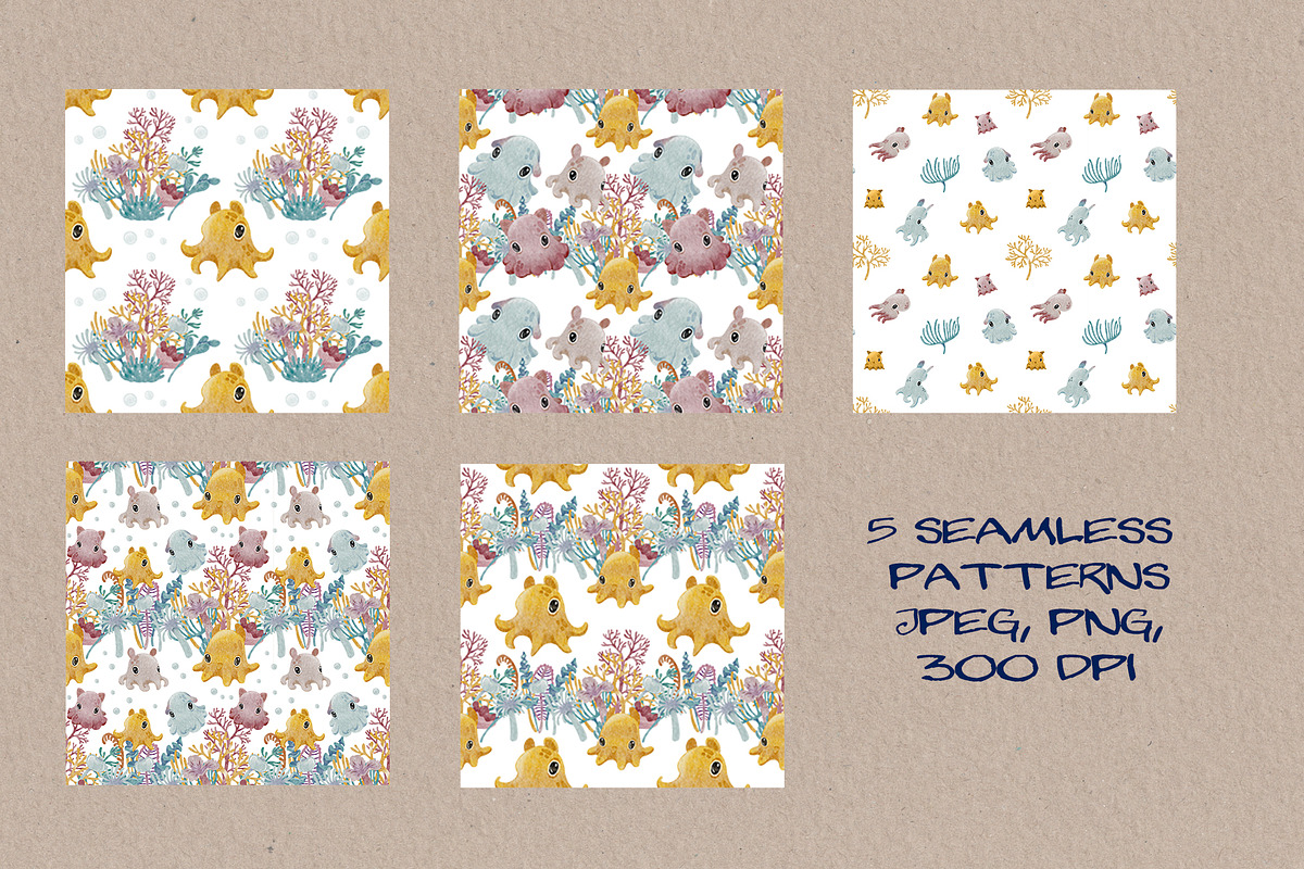 Dumbo Octopus Clipart and Patterns, an Animal Illustration by LukaJreym (Photo 7 of 9)
