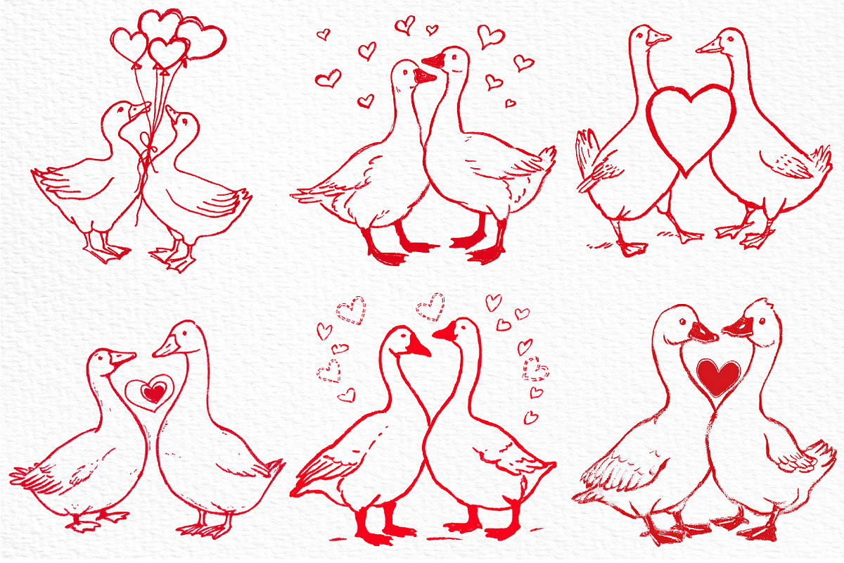 Valentines Goose Couple Hand-Drawn, an Illustration by Craft Nest (Photo 6 of 8)