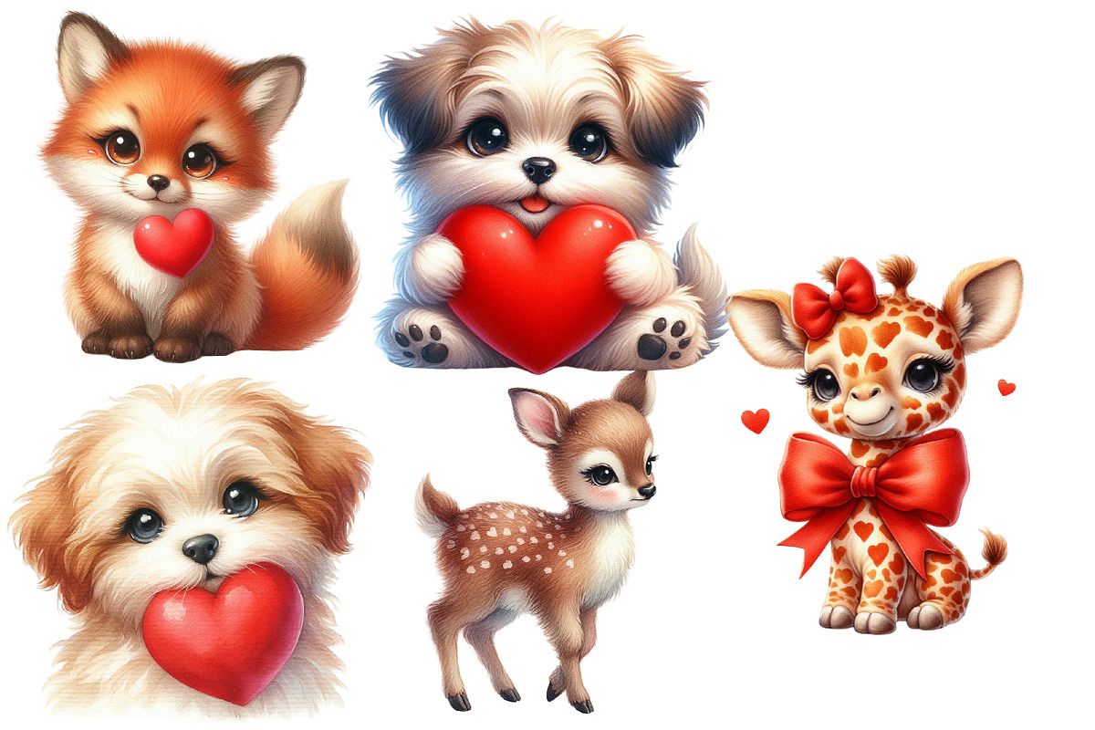 Valentine’s Day Cute Animals Clipart, an Illustration by Designworld (Photo 5 of 5)