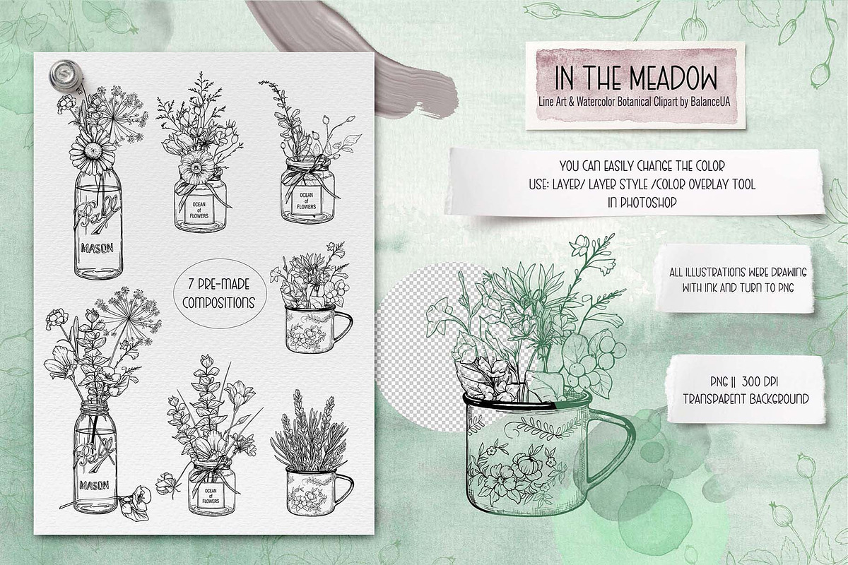 Wildflower Line Art Clipart, a Decorative Illustration by BalanceUA (Photo 7 of 18)