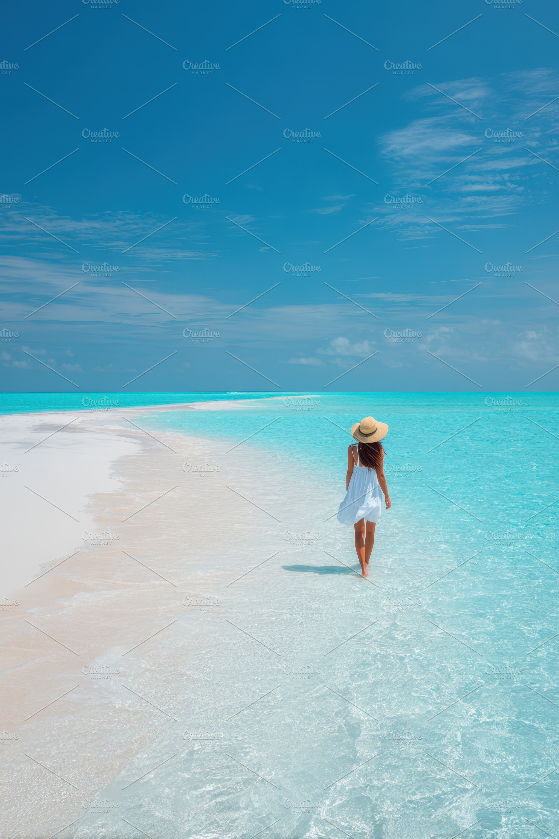 Woman walking on a tropical sandbar, a Nature Photo by AlyaAnd