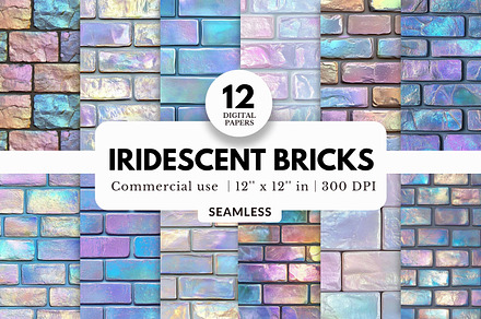 12 Iridescent Bricks Digital Papers, a Pattern Graphic by NorthWindPixels